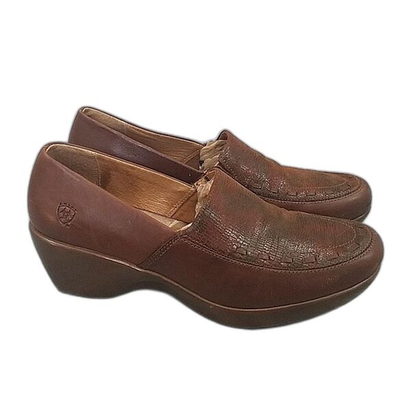 Ariat caramel brown leather Clogs, Slip-on Comfort Women's loafer shoes 9B - Picture 1 of 12